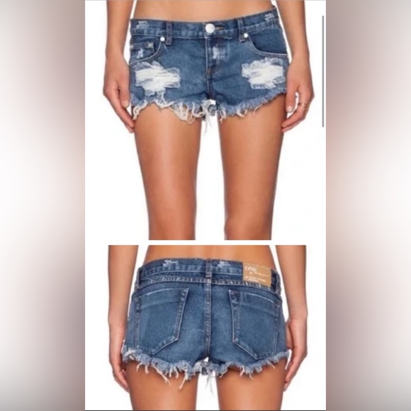 One Teaspoon Trash Whores Distressed Jean Shorts - Picture 3 of 3